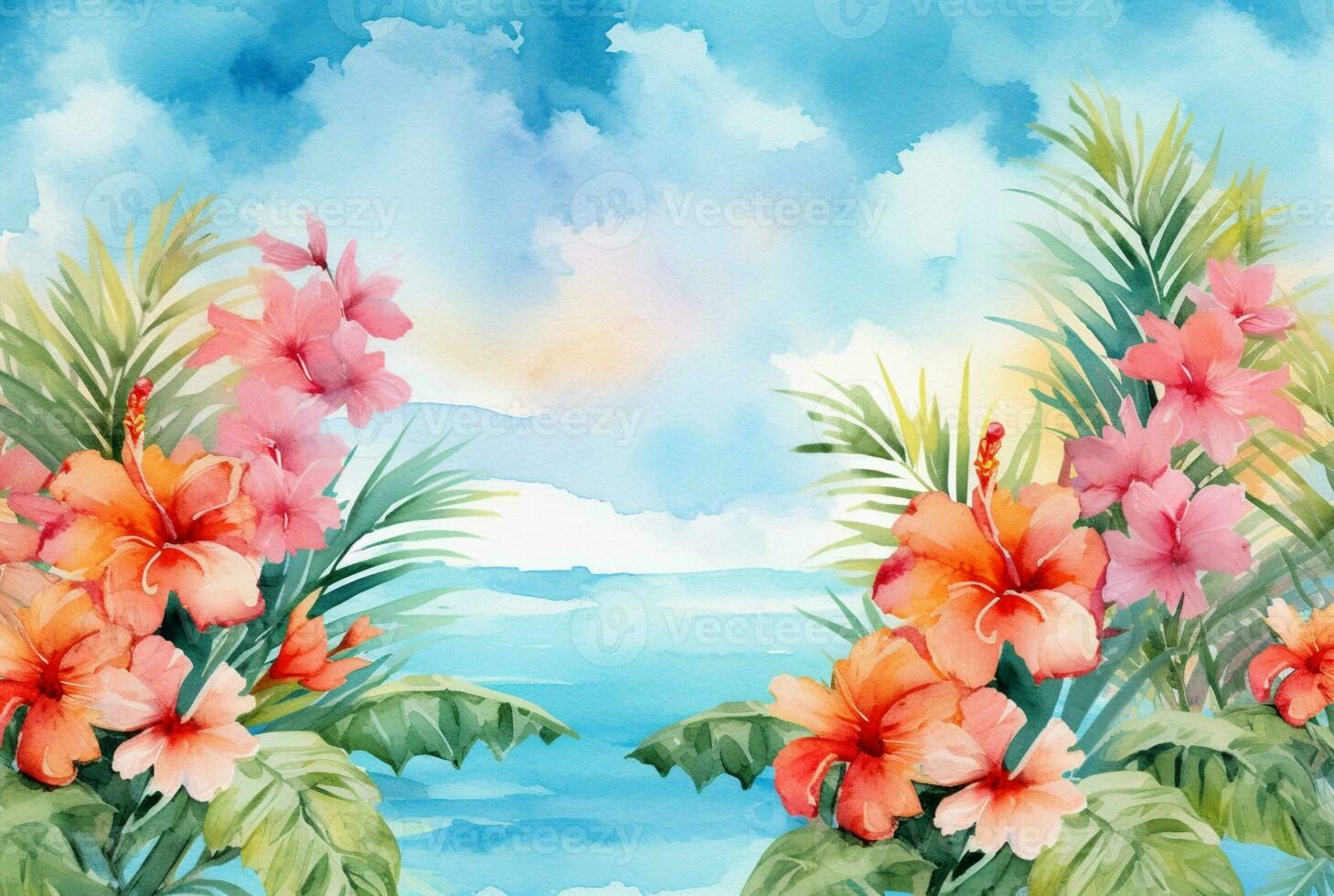 summer concept watercolor abstract background. generative ai photo