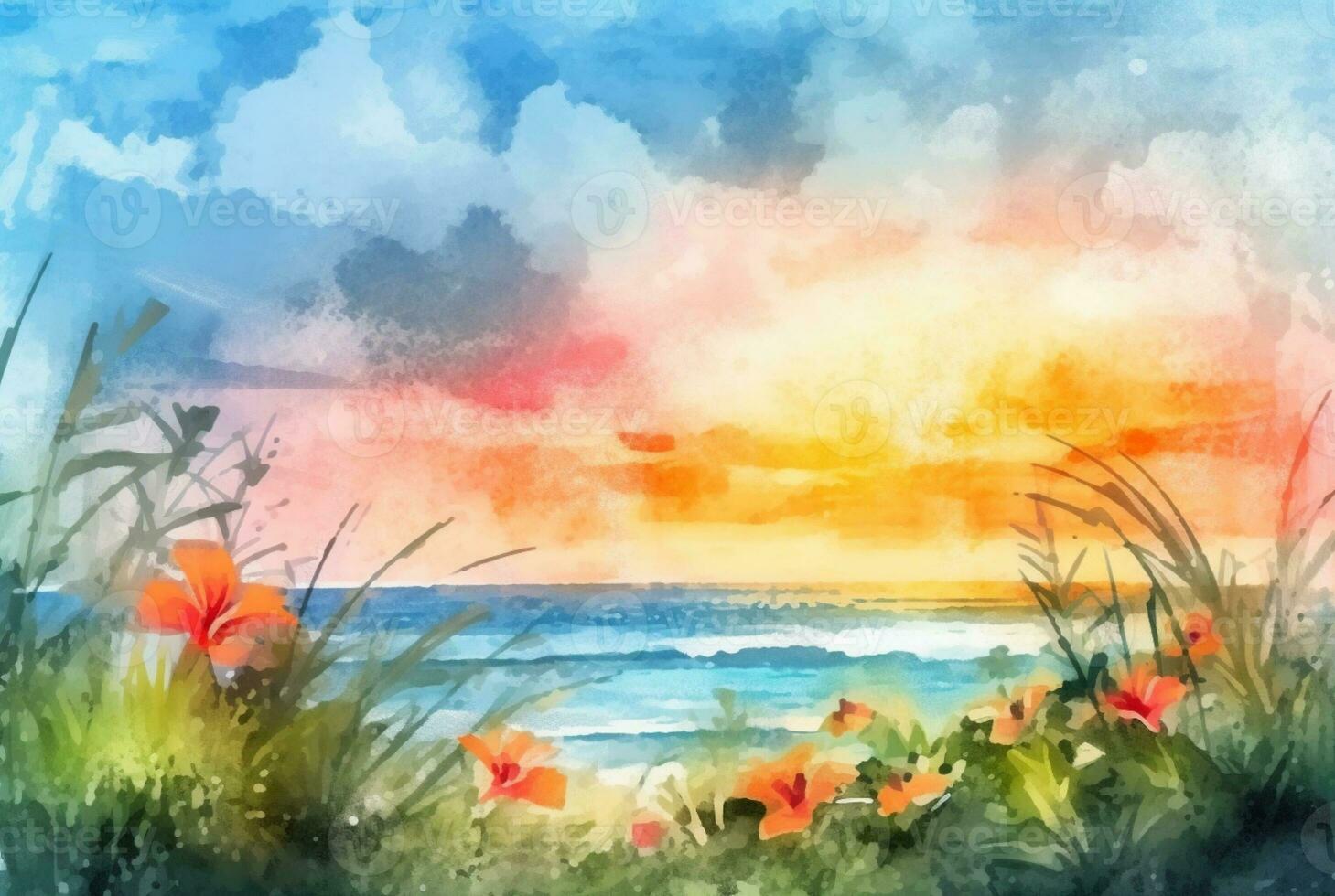 summer concept watercolor abstract background. generative ai photo