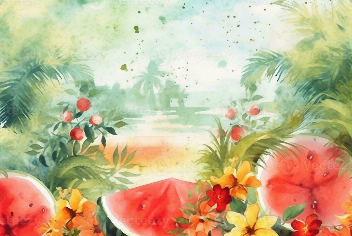 summer concept watercolor abstract background. generative ai photo