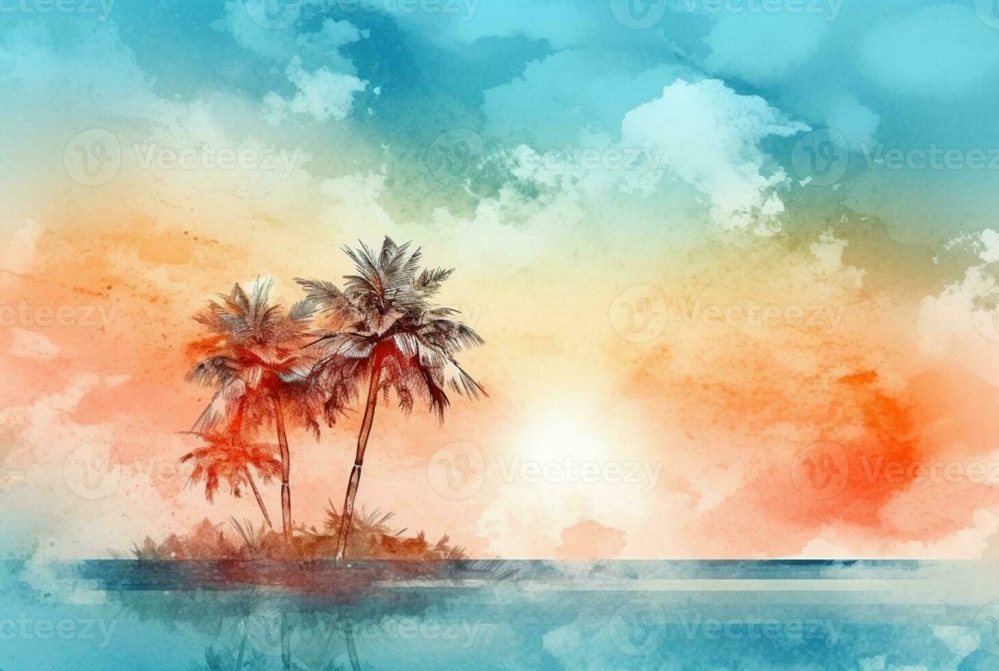 summer concept watercolor abstract background. generative ai photo