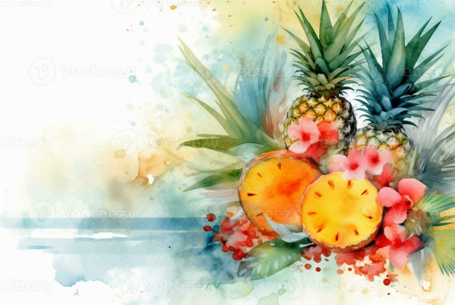 summer concept watercolor abstract background. generative ai photo