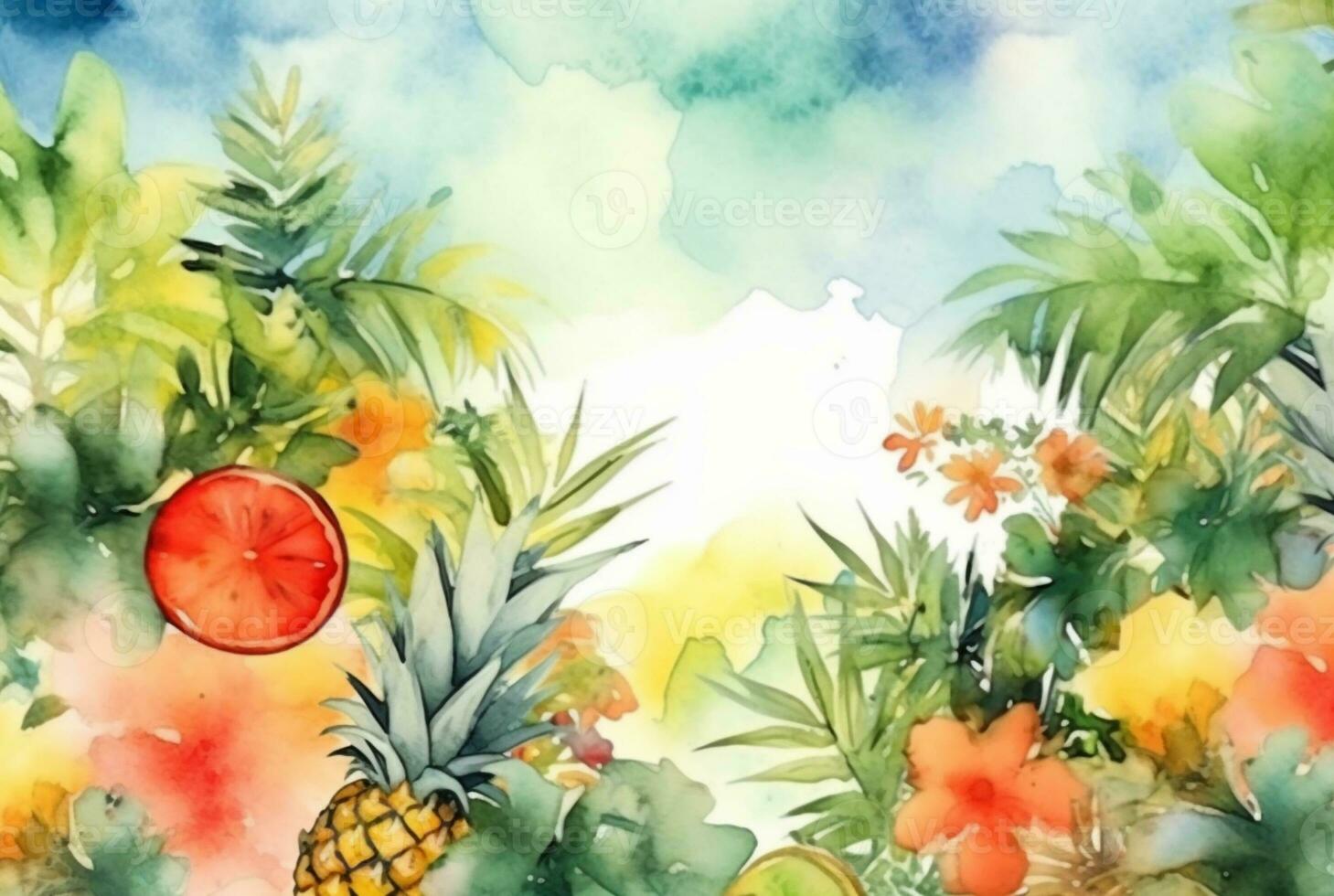 summer concept watercolor abstract background. generative ai photo