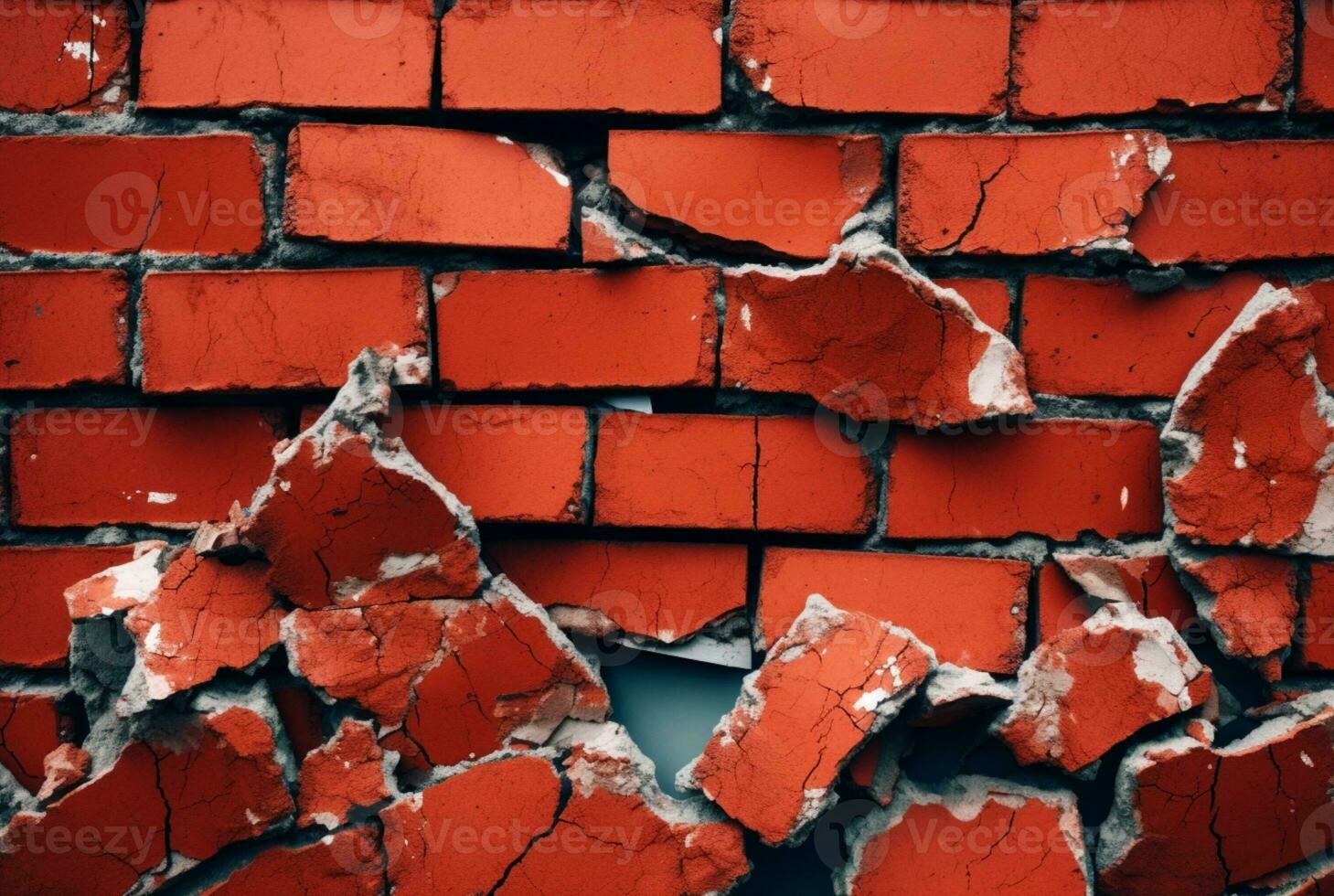 cracked red brick wall texture background. generative ai photo