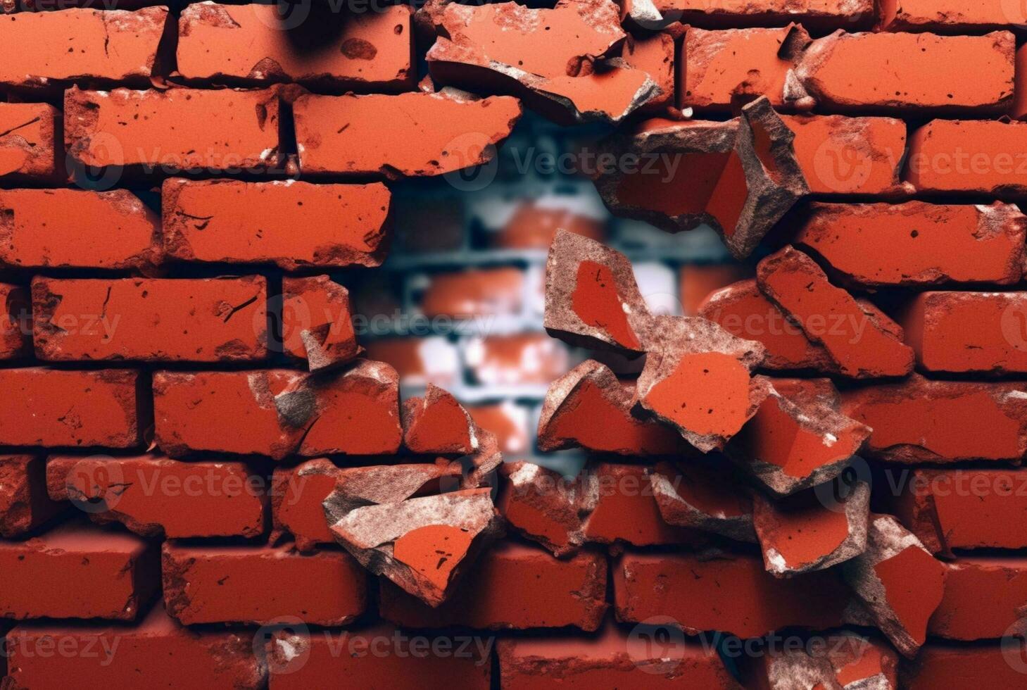 cracked red brick wall texture background. generative ai photo