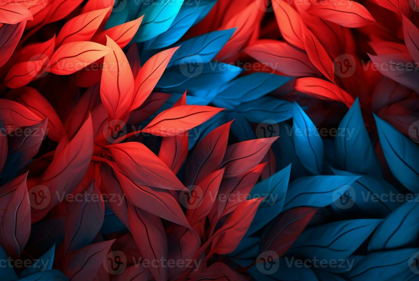 blue red leaves abstract background. generative ai photo