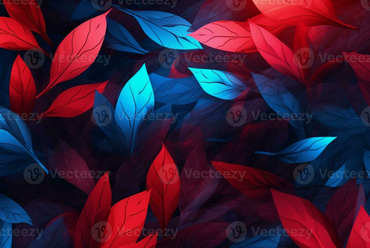 blue red leaves abstract background. generative ai photo