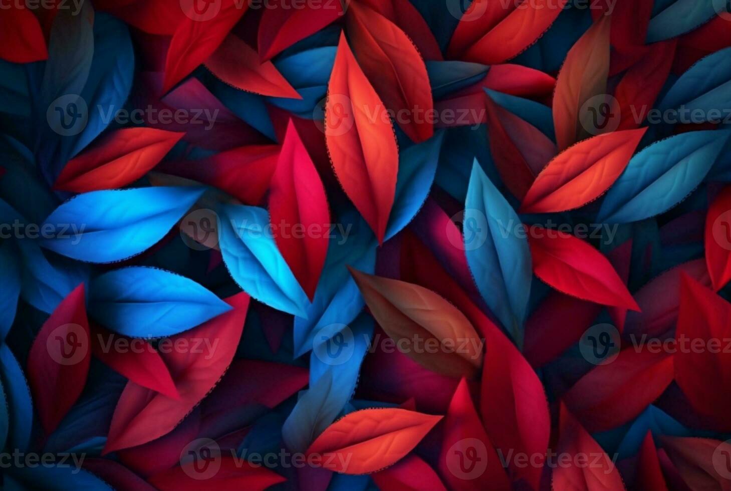 blue red leaves abstract background. generative ai photo