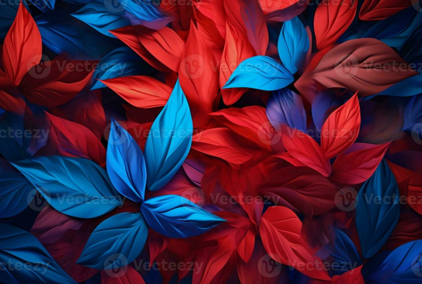 blue red leaves abstract background. generative ai photo