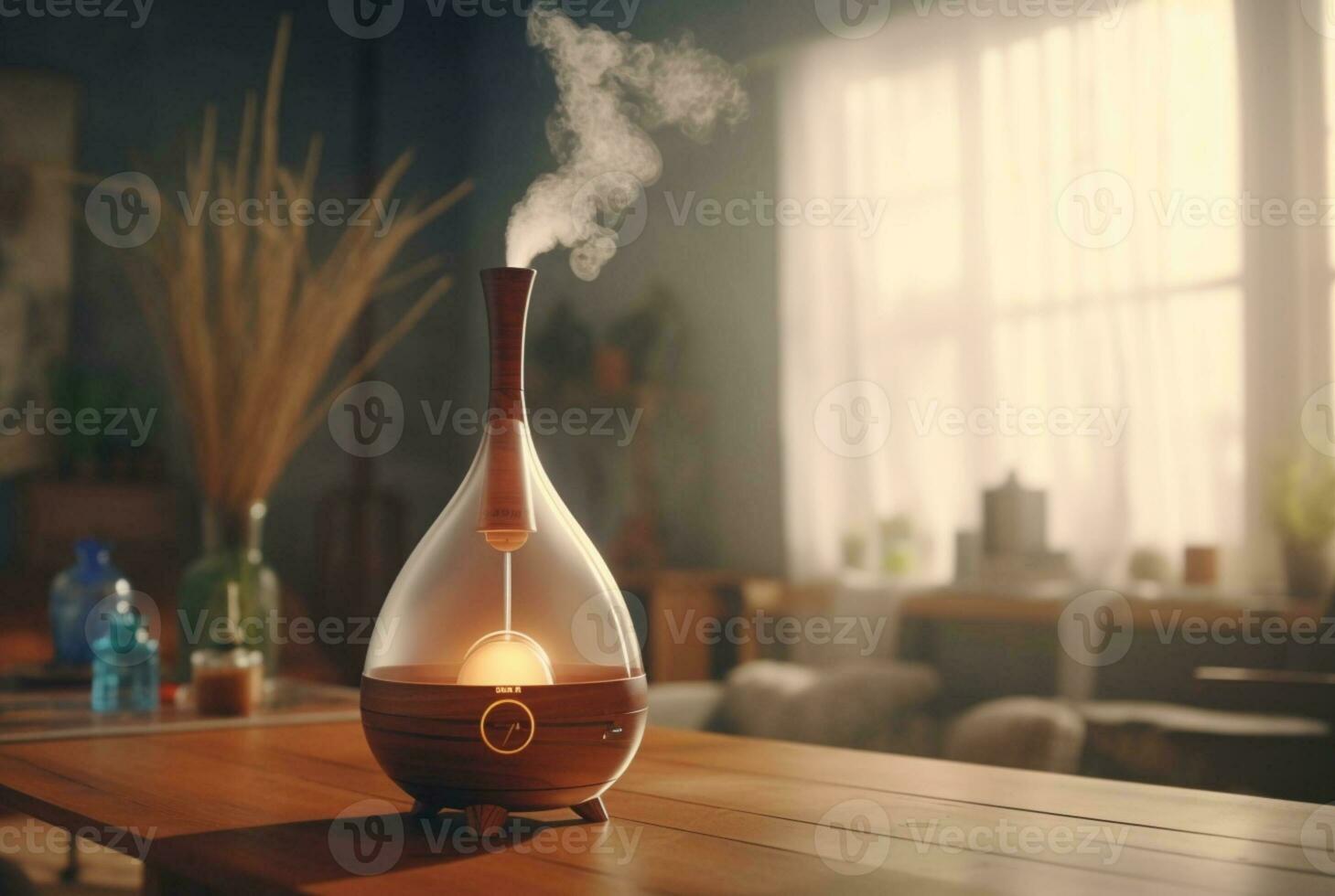 Modern air humidifier on table indoors. generative ai photo