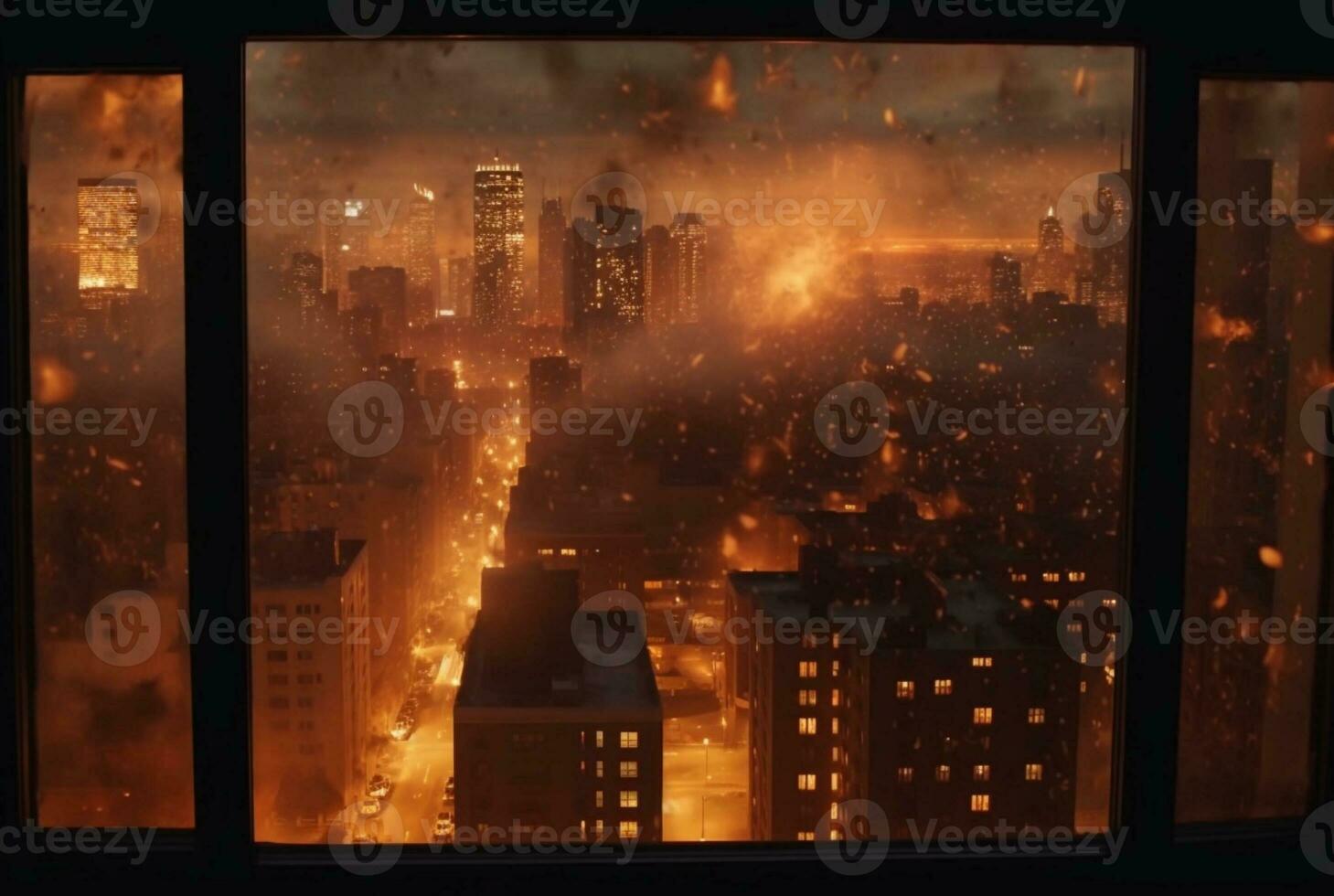 City fires seen from hotel room window. generative ai photo