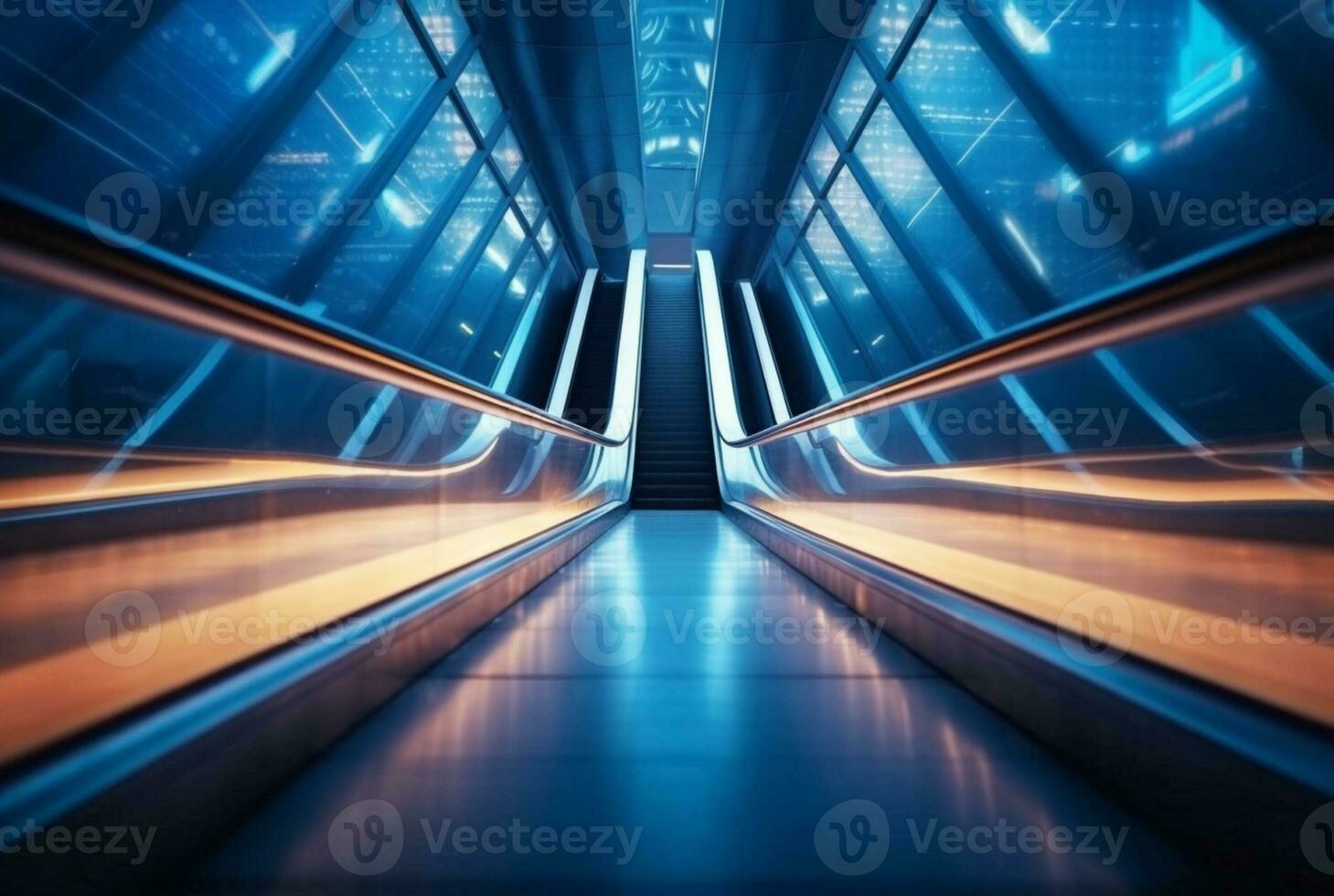 Blurred moving modern escalator. technology photo