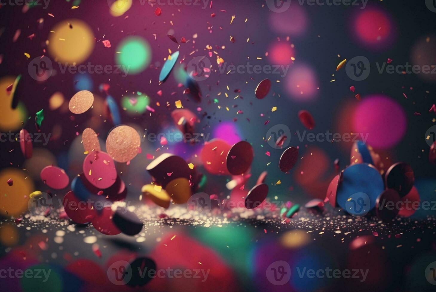 Colorful confetti in front of colorful background with Bokeh. Generative AI photo