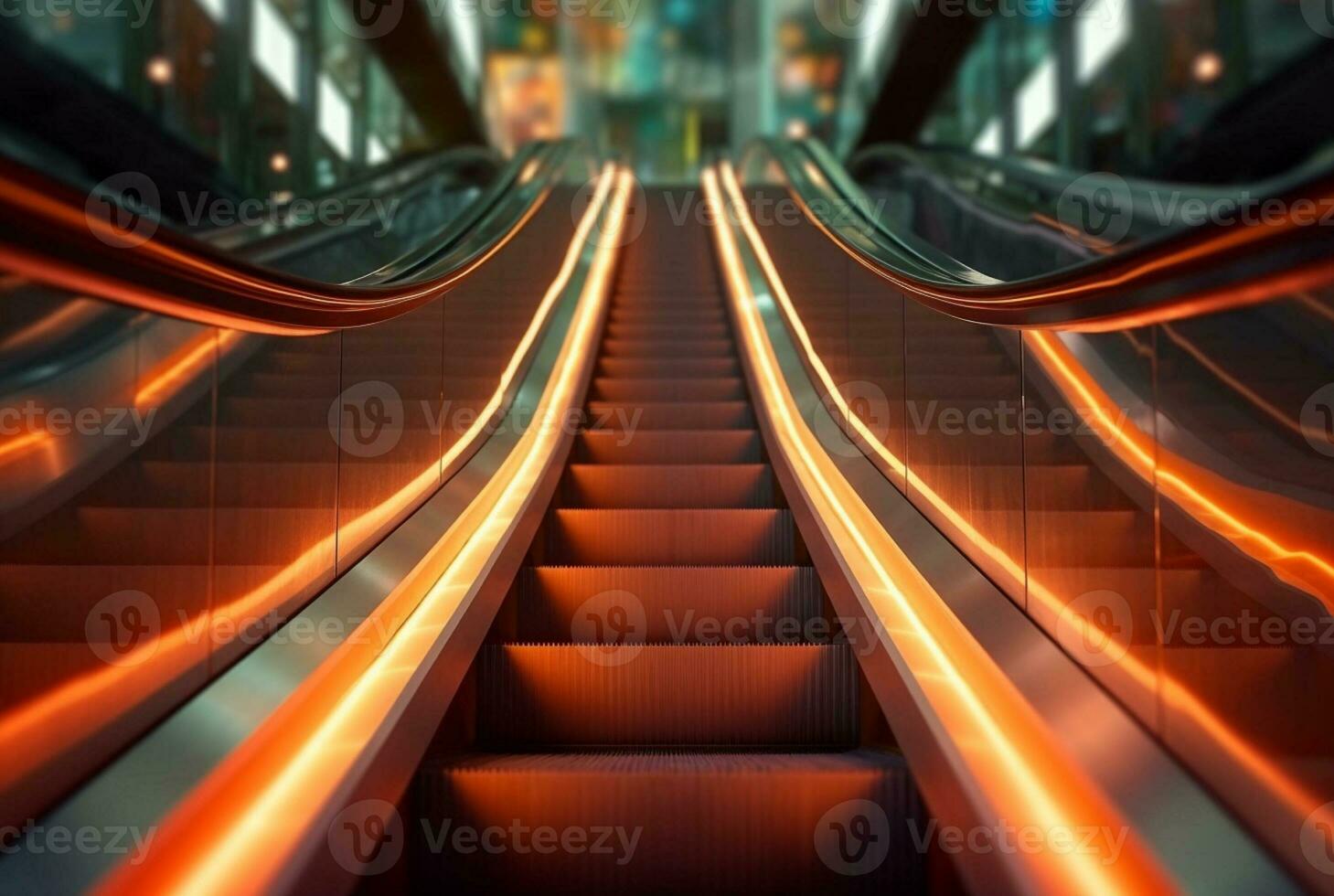 Blurred moving modern escalator. technology photo