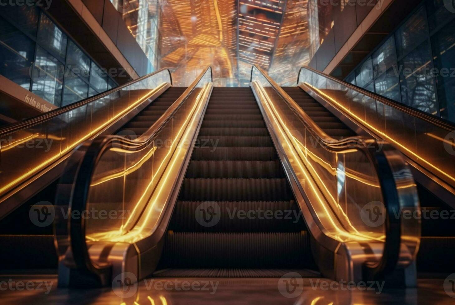 Blurred moving modern escalator. technology photo