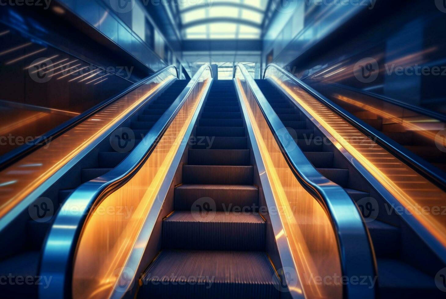 Blurred moving modern escalator. technology photo