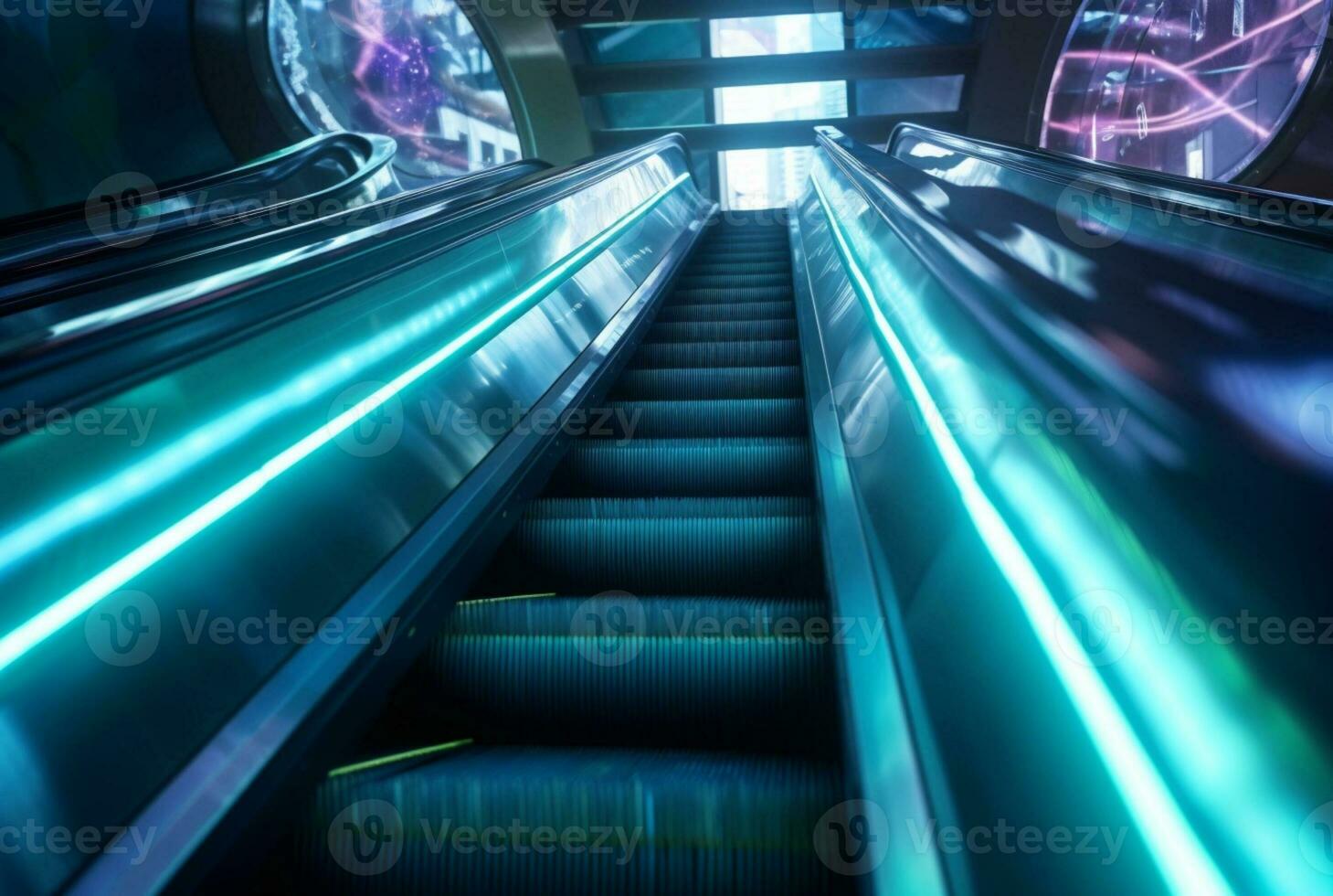 Blurred moving modern escalator. technology photo