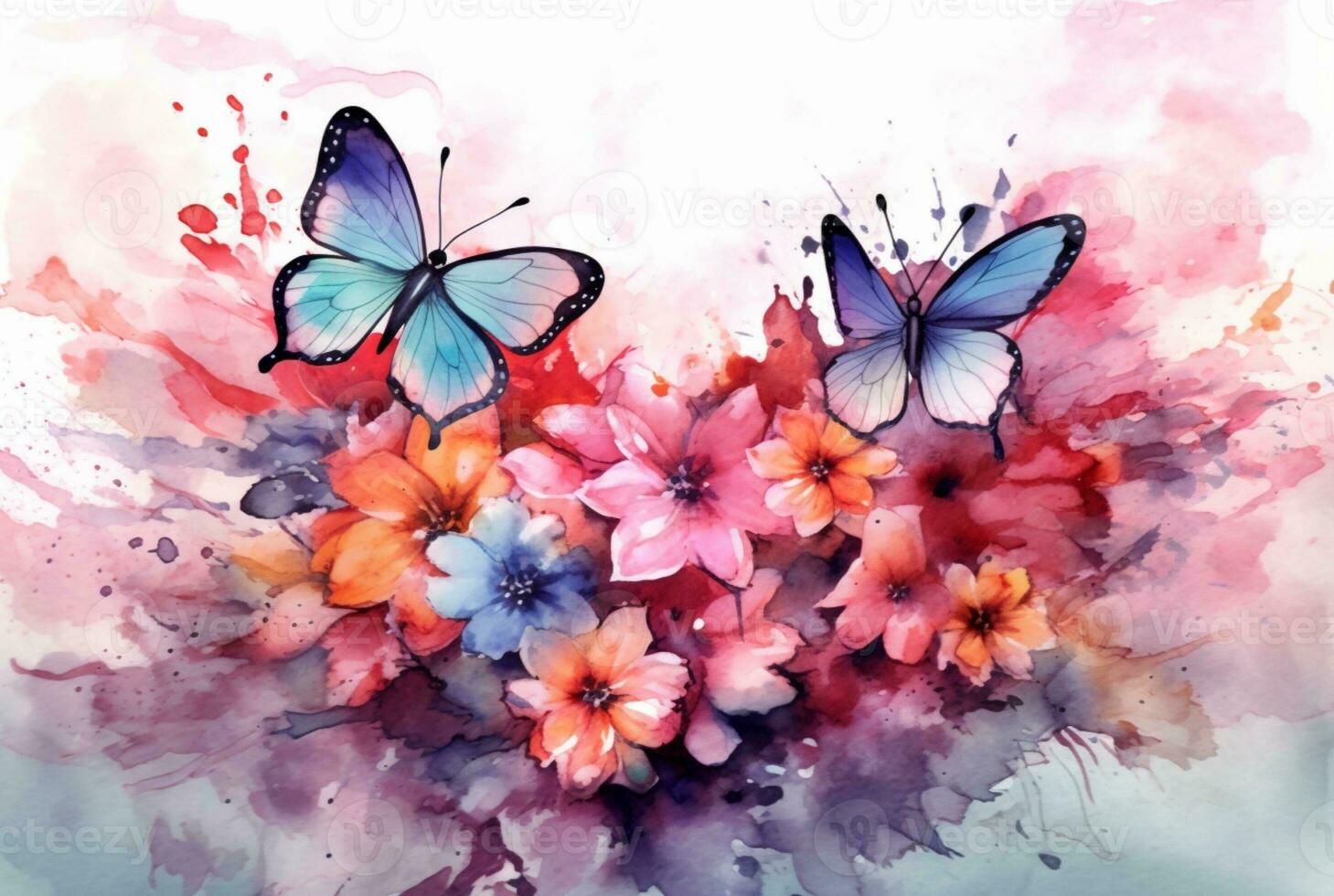 Beatiful Butterfly with flowers,watercolor drawing. generative ai photo