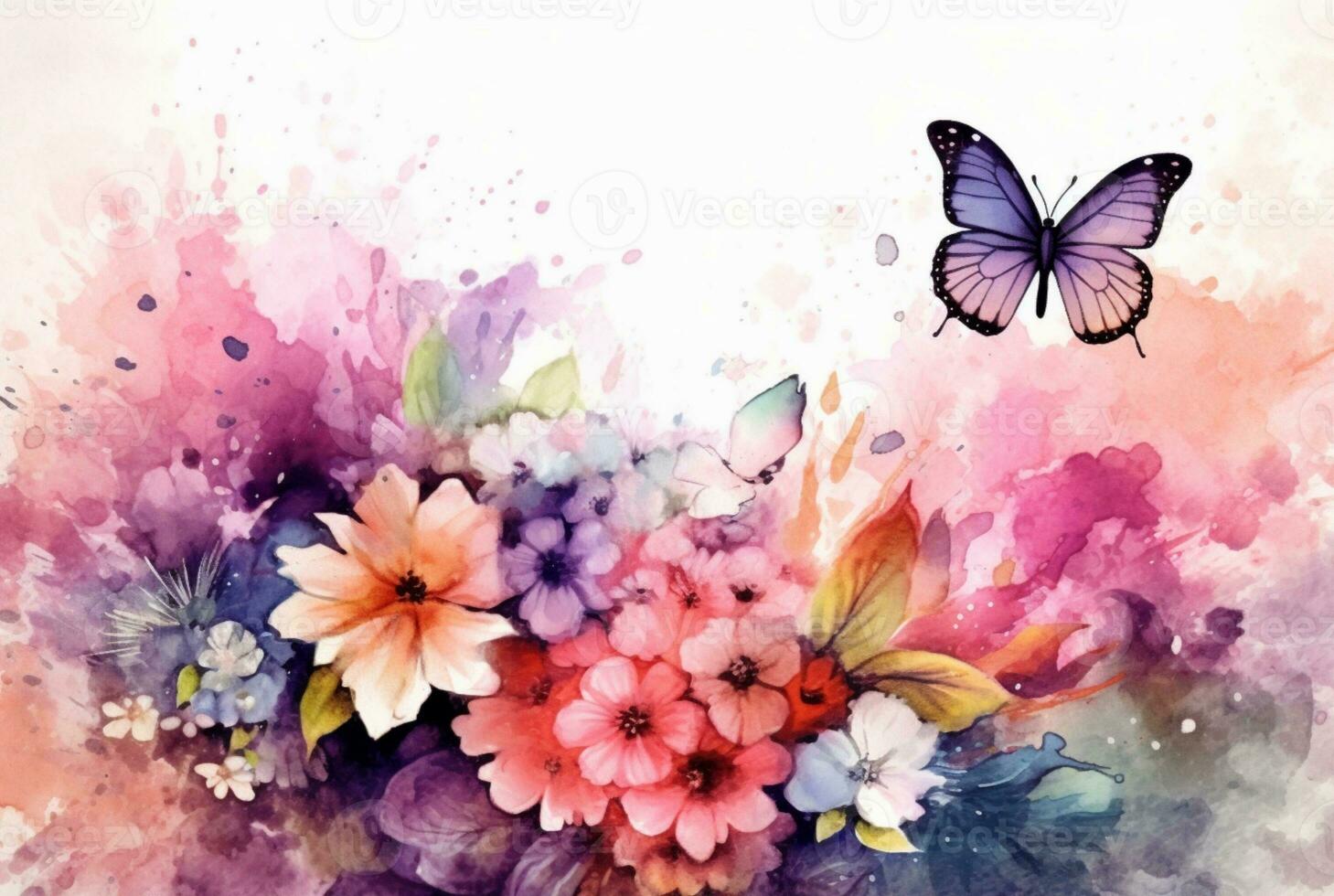 Beatiful Butterfly with flowers,watercolor drawing. generative ai photo