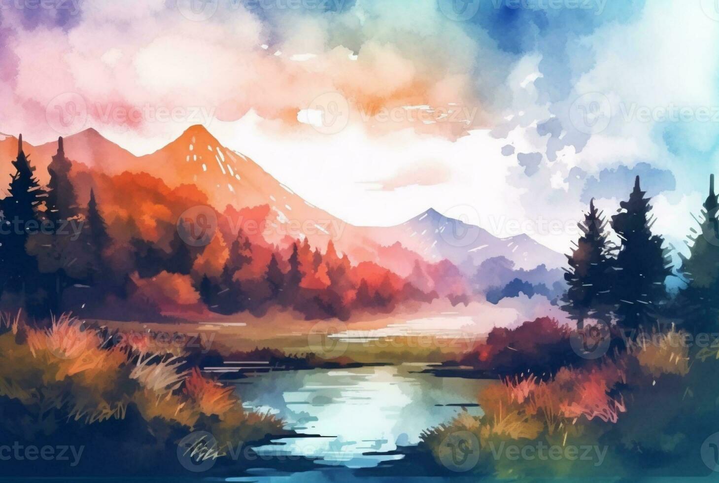 landscape watercolor background. Generative AI photo