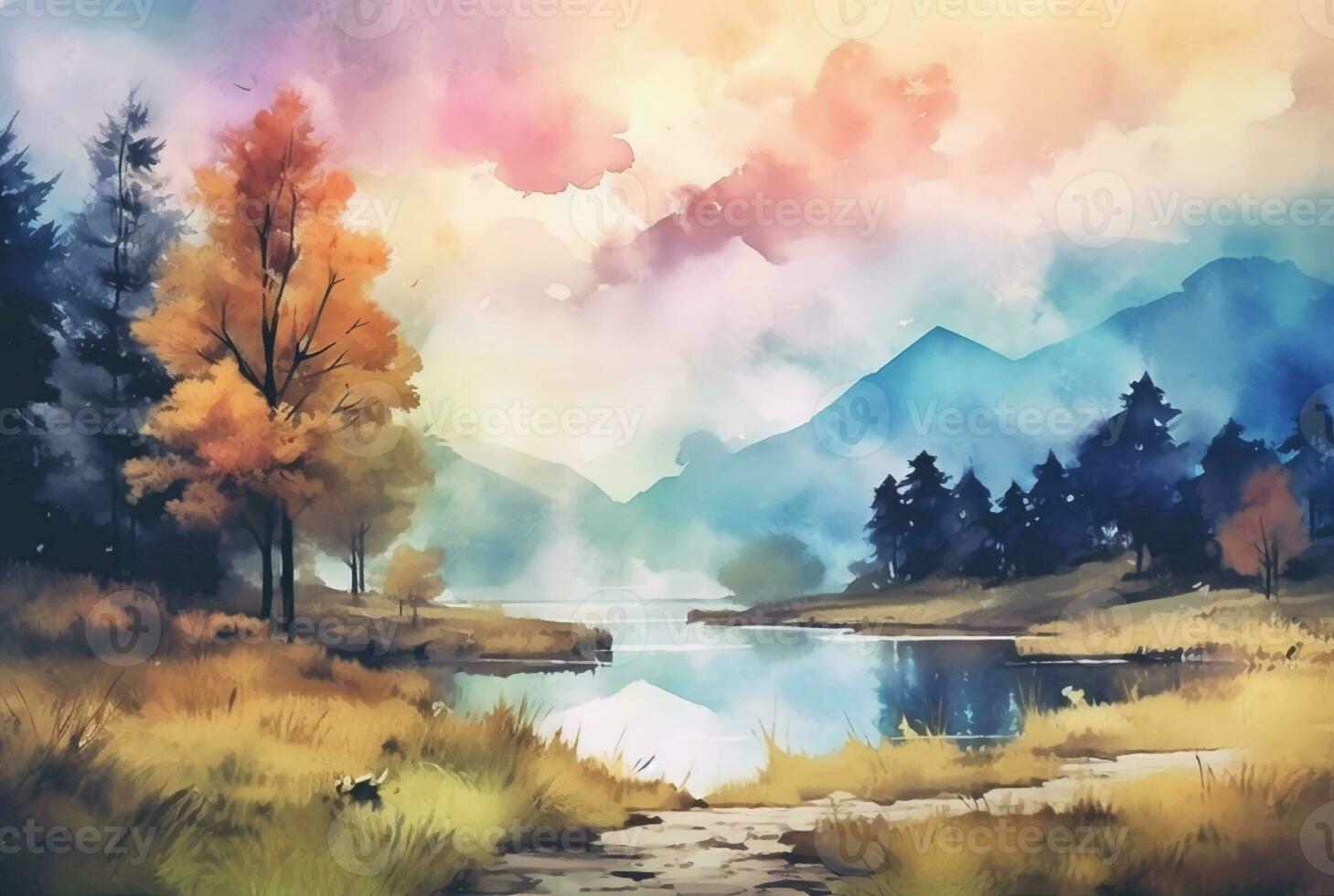 landscape watercolor background. Generative AI photo