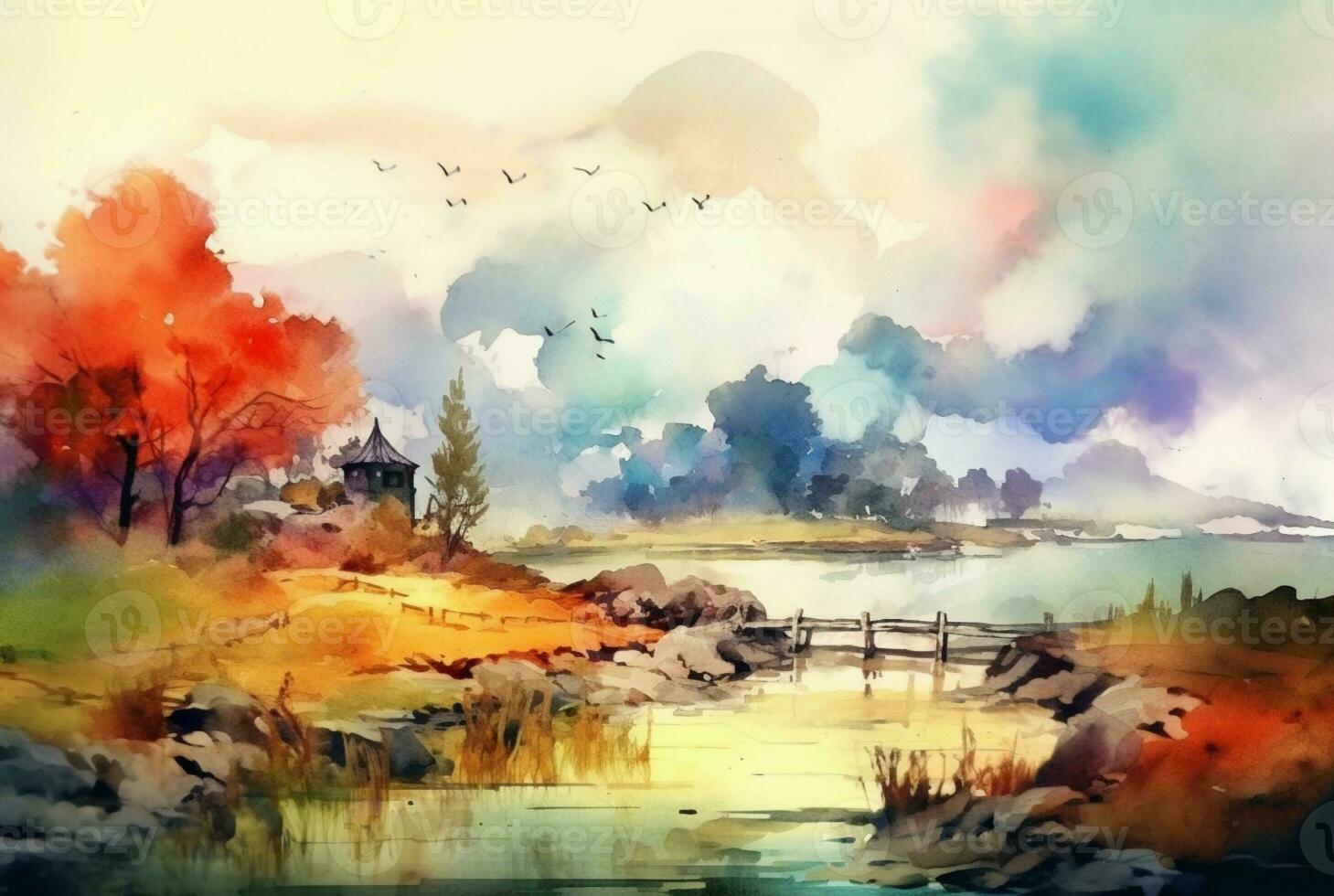 landscape watercolor background. Generative AI photo