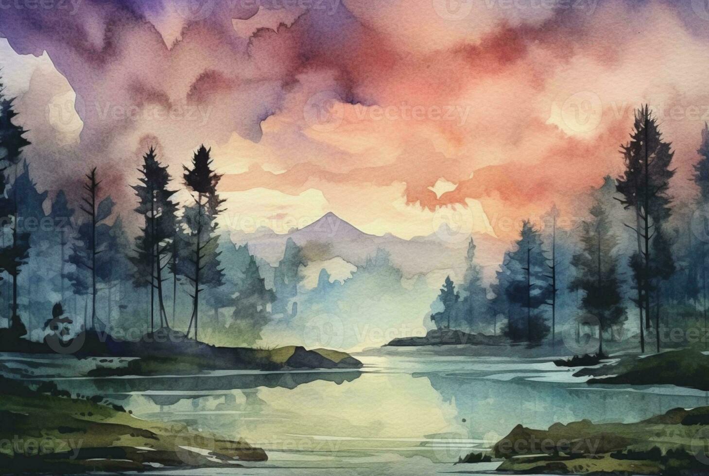 landscape watercolor background. Generative AI photo