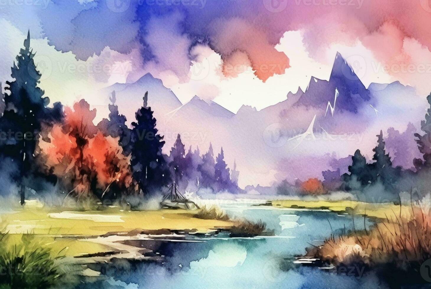 landscape watercolor background. Generative AI photo