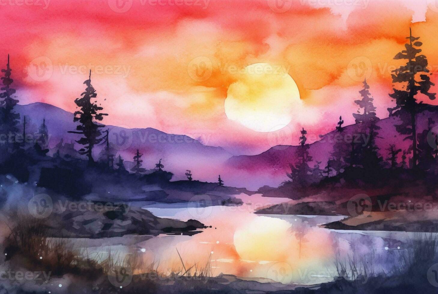 landscape watercolor background. Generative AI photo