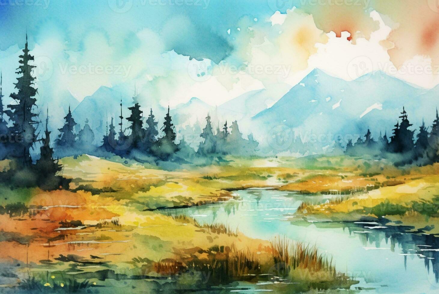 landscape watercolor background. Generative AI photo