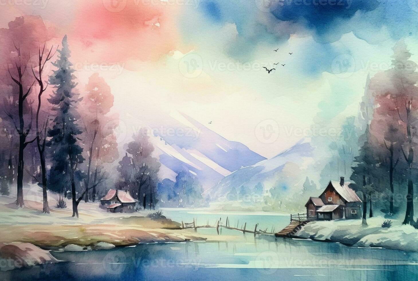 landscape watercolor background. Generative AI photo