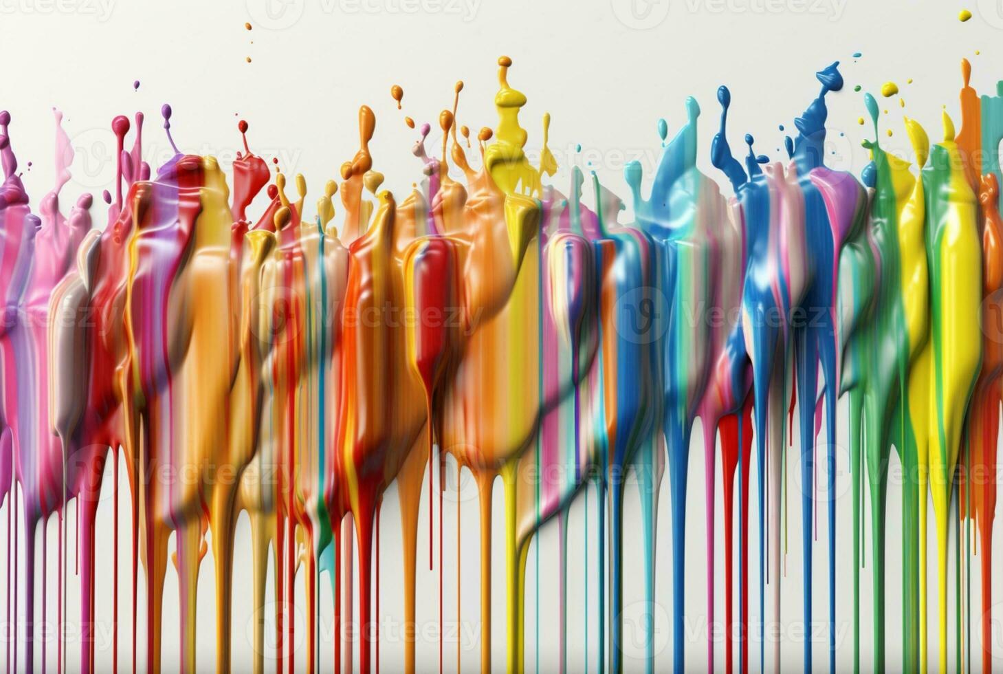 Background of colorful watercolor drips on white wall. generative ai photo