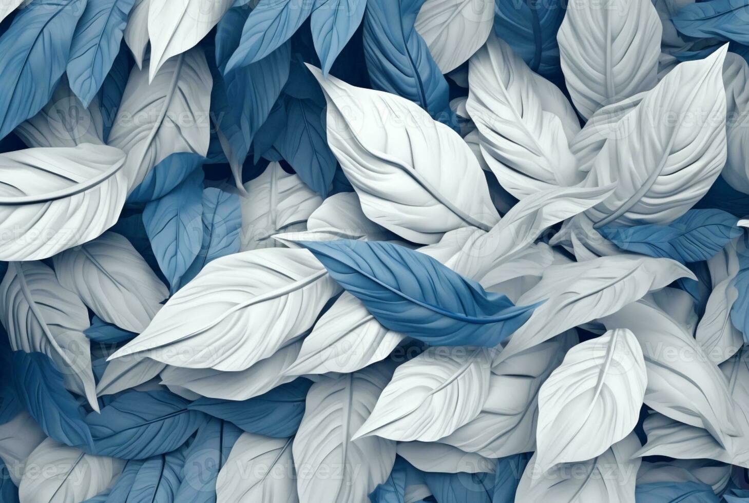 white blue leaves abstract background. generative ai photo