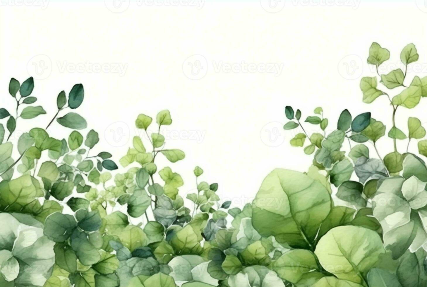seamless watercolor floral border with green leaves on white background. generative ai photo