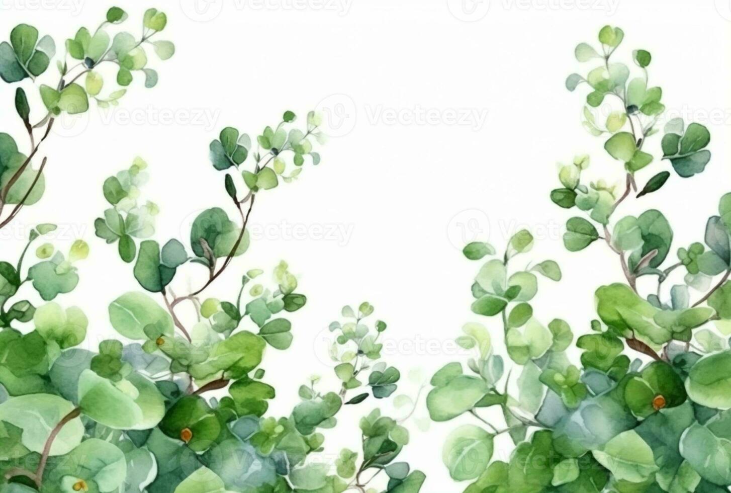 seamless watercolor floral border with green leaves on white background. generative ai photo
