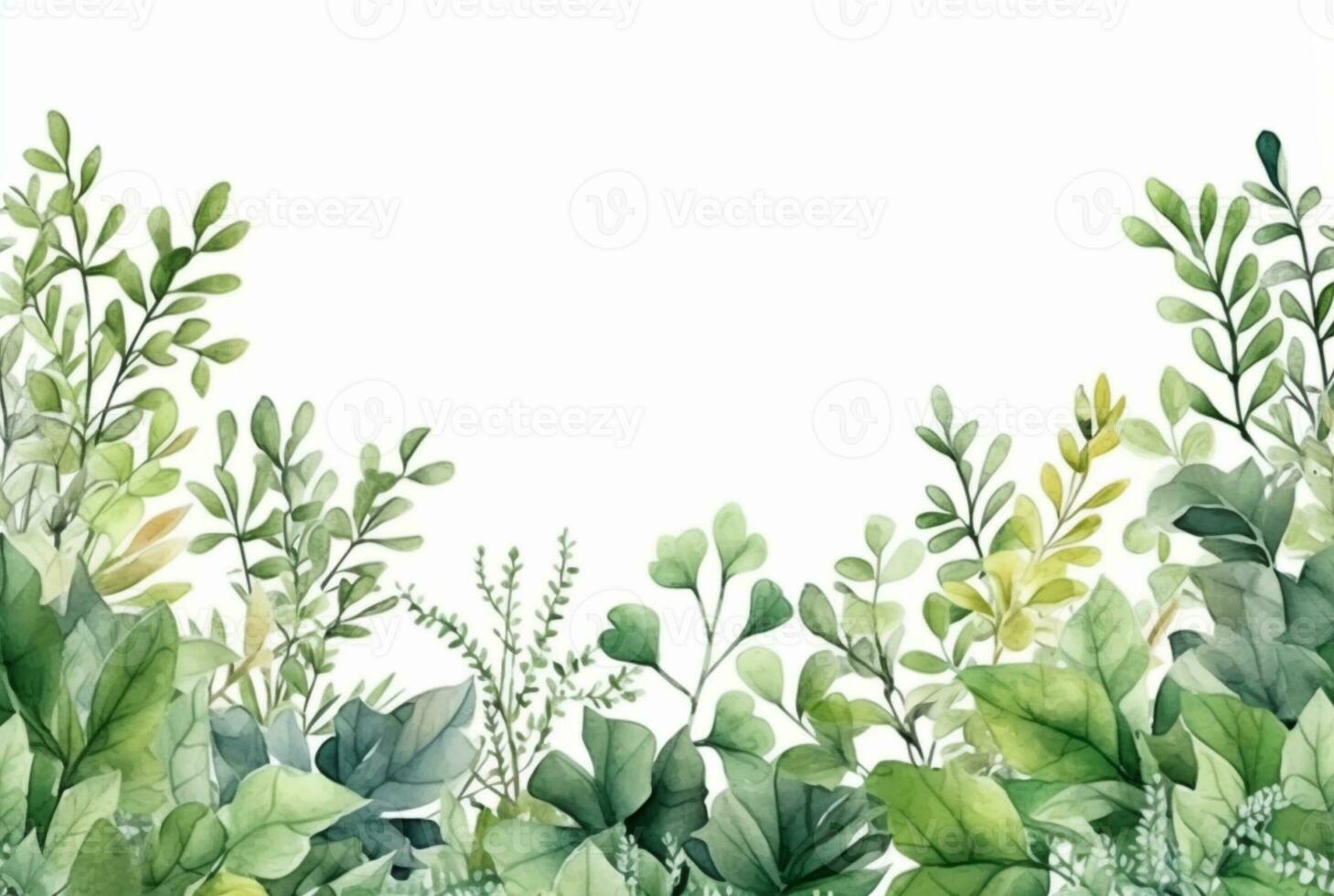 seamless watercolor floral border with green leaves on white background. generative ai photo