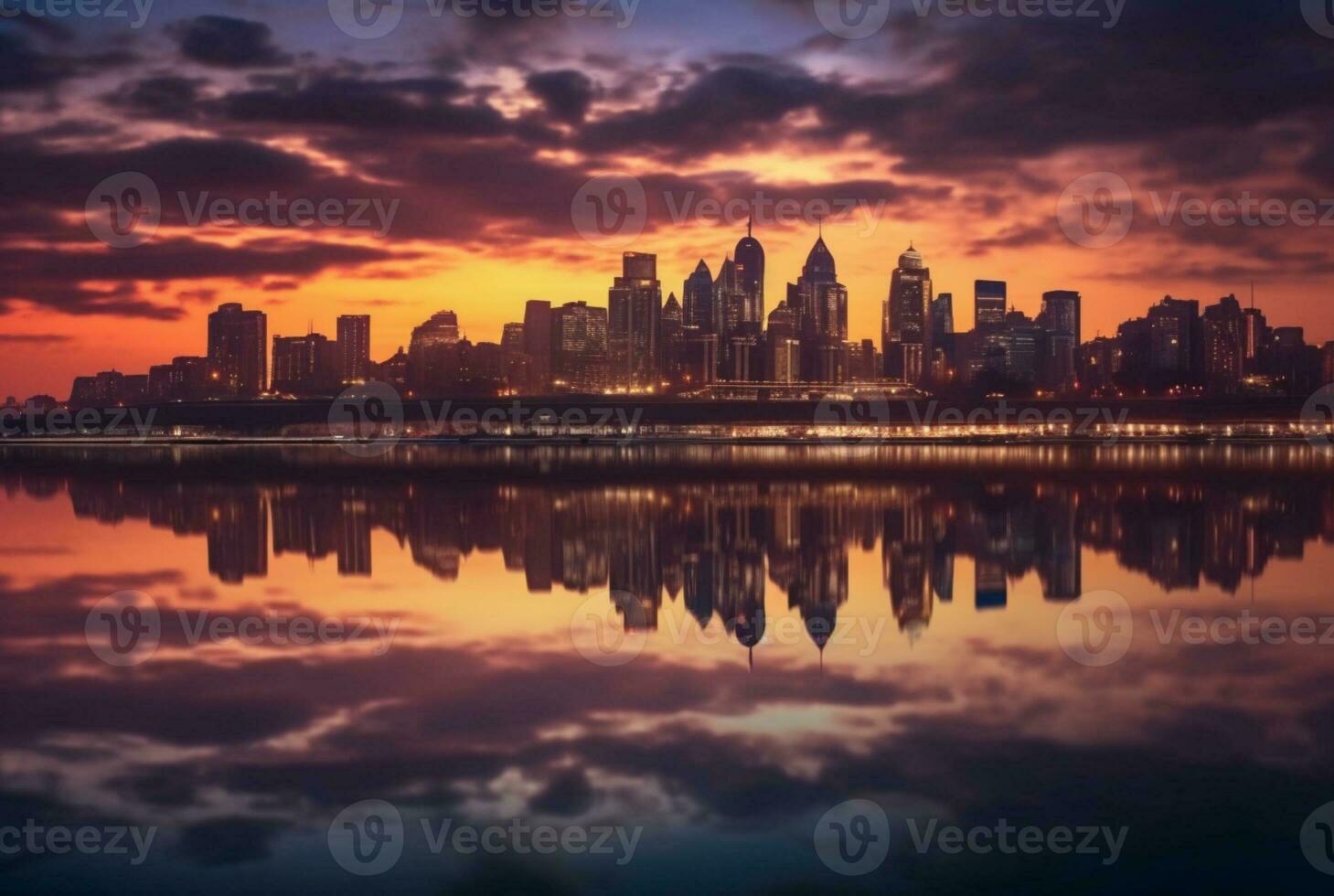 ver de ciudad desde a través de río con reflexión, largo exposición. generativo ai foto