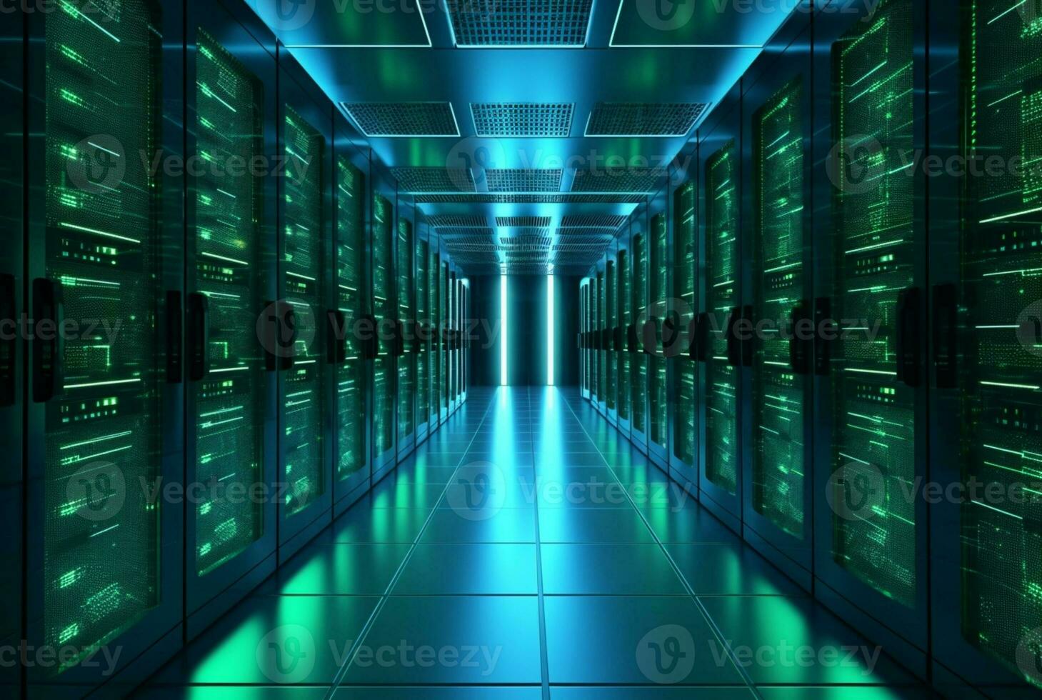 data center computer racks in network security services. generative ai photo