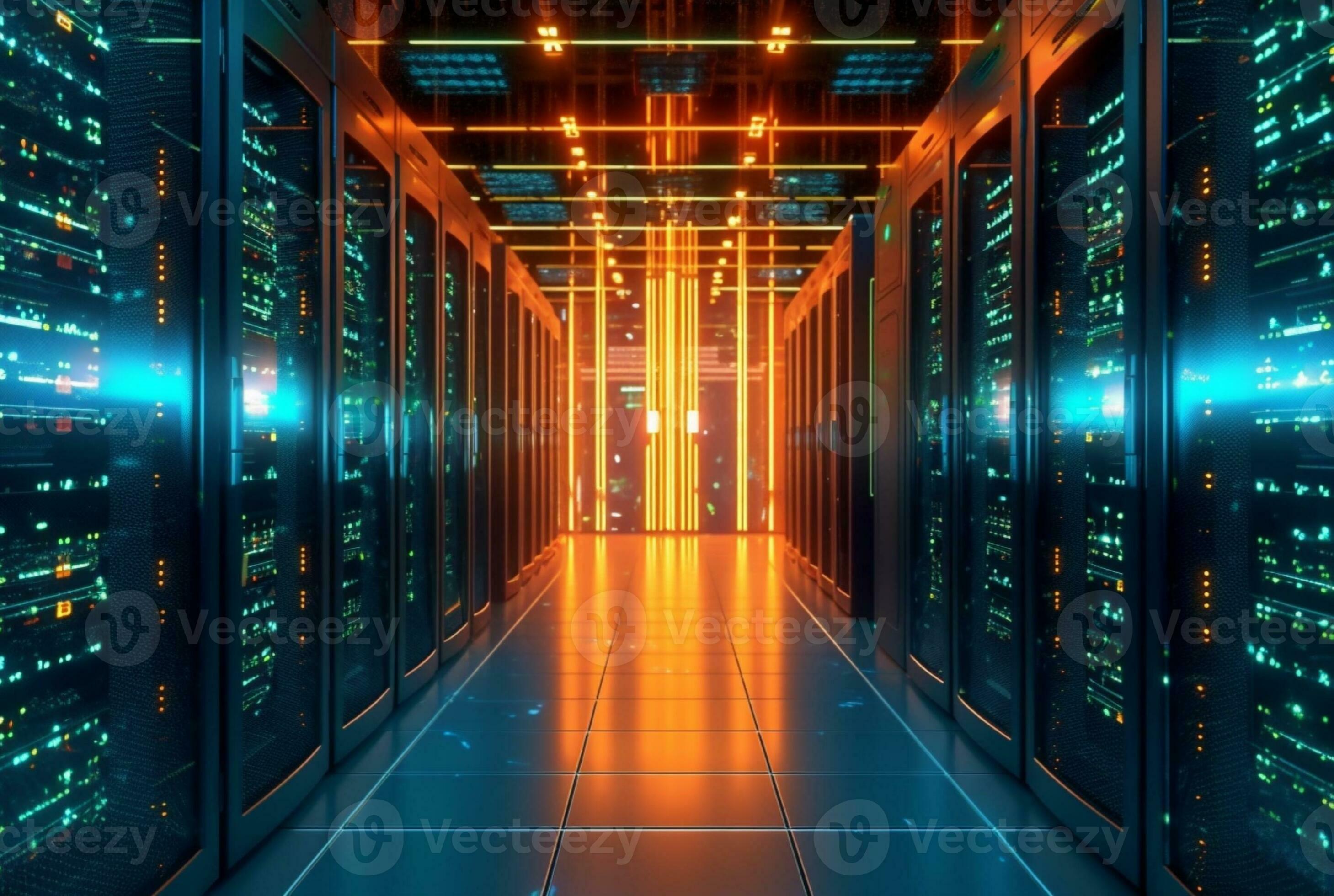 data center computer racks in network security services. generative ai