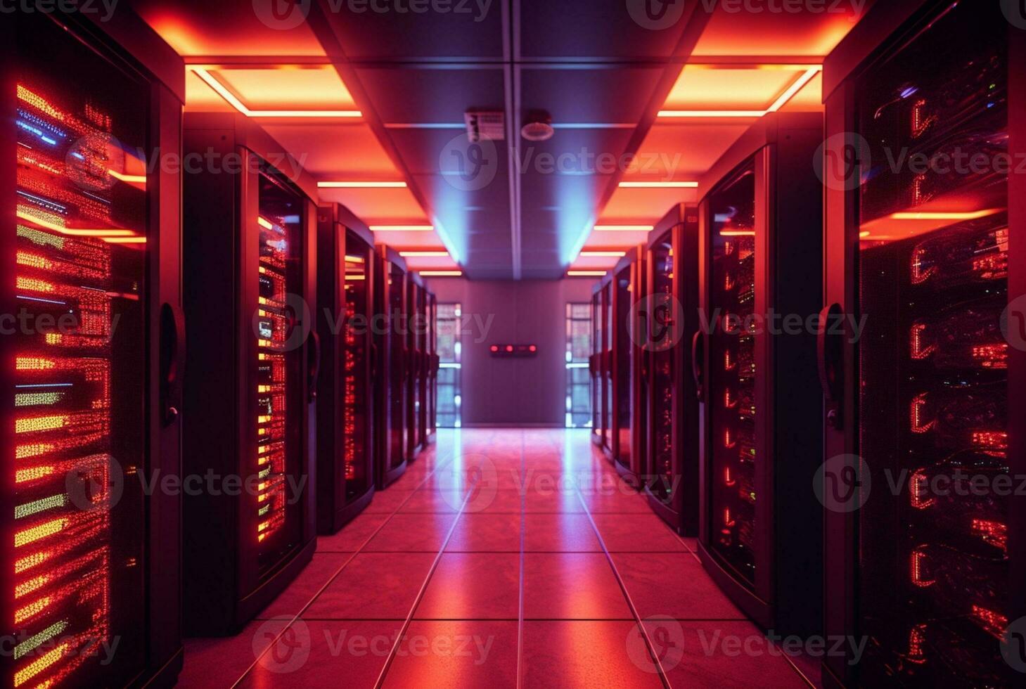 data center computer racks in network security services. generative ai photo