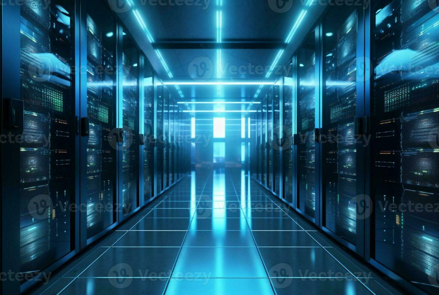 data center computer racks in network security services. generative ai photo
