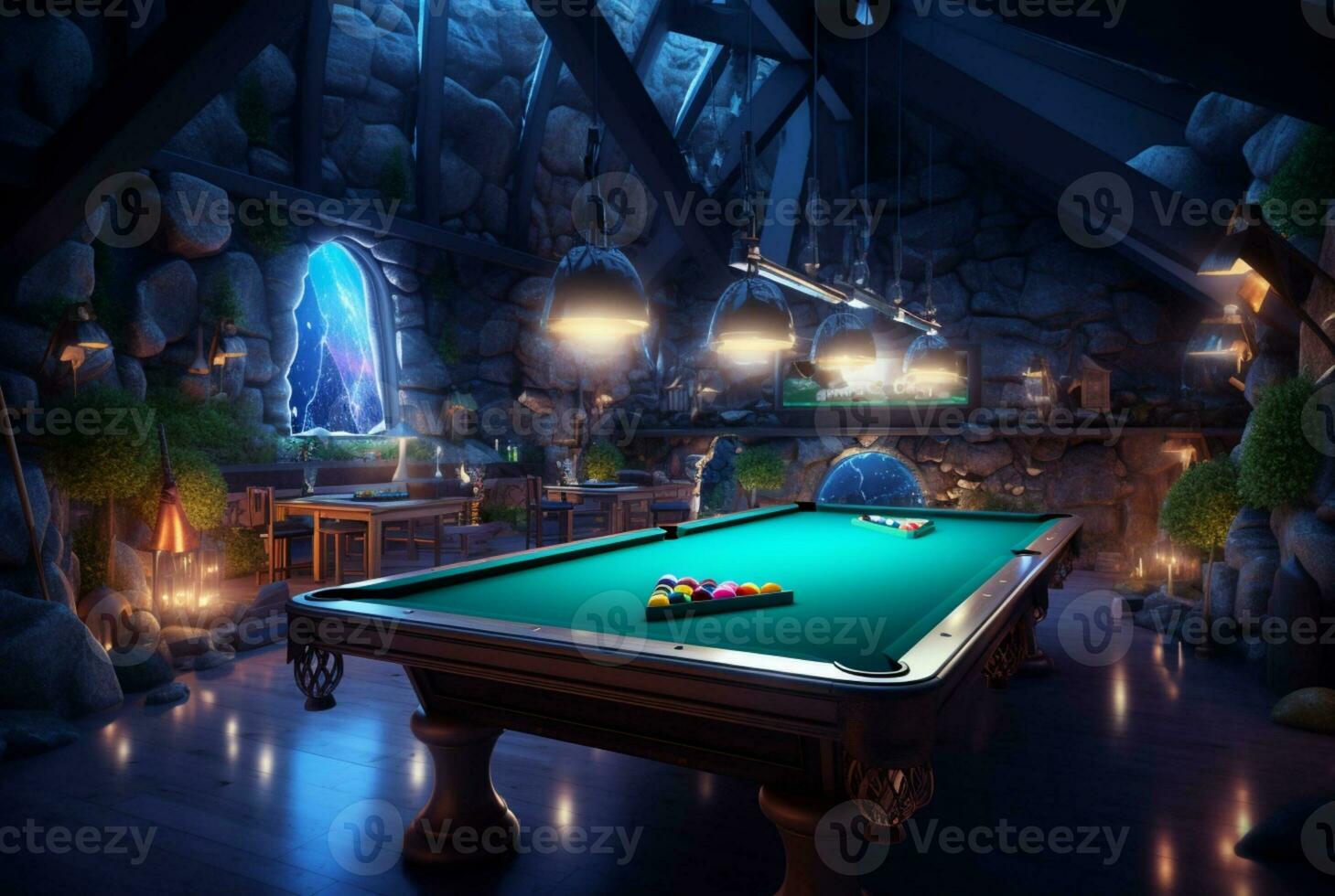 brand new and modern billiard room. generative ai photo