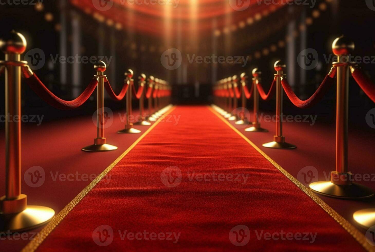Red Carpet hallway with barriers and red ropes for Cinema and Fashion awards, a ceremony for celebrities persons. Generative AI photo