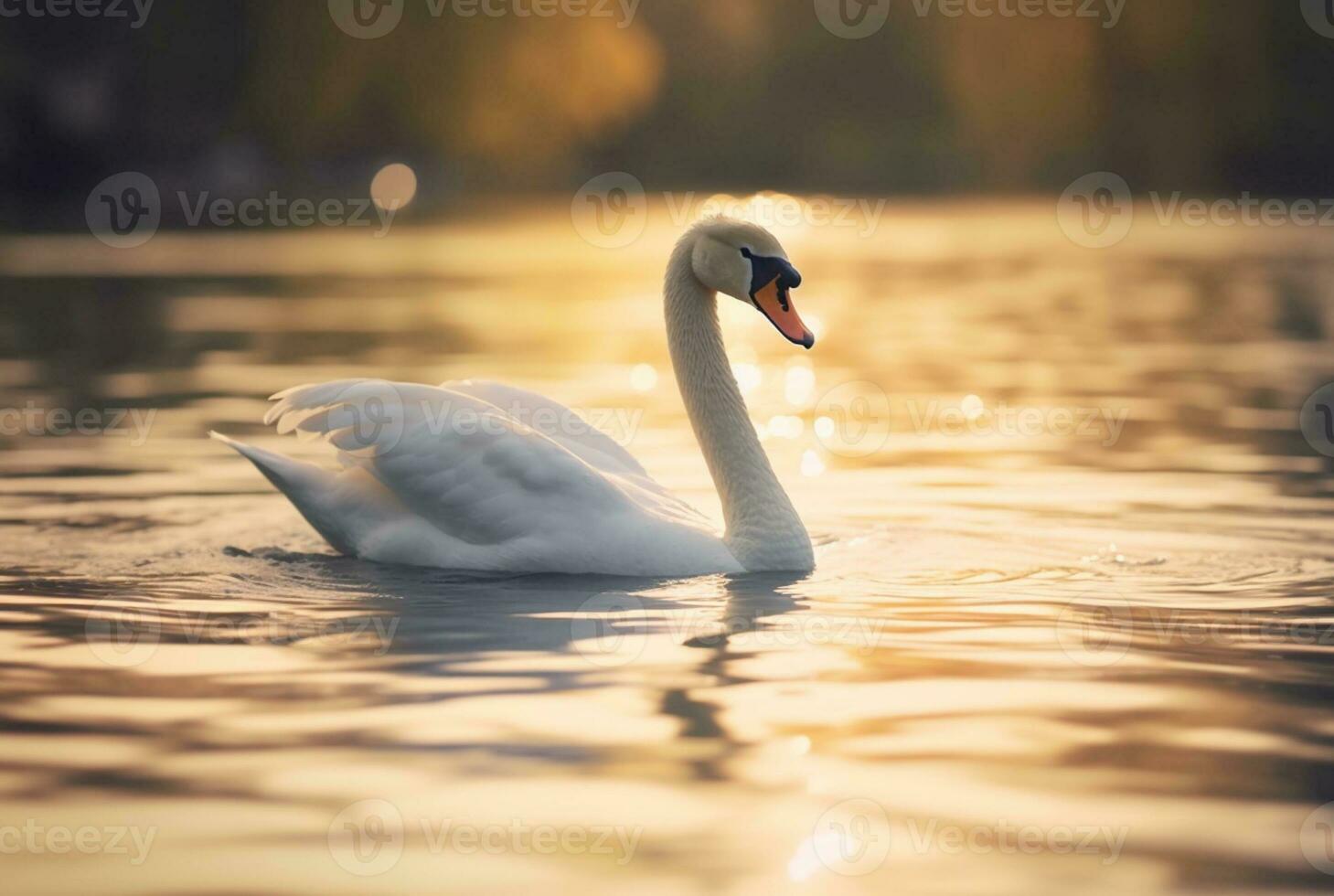 white swan swimming over river with blurred background. generative ai photo