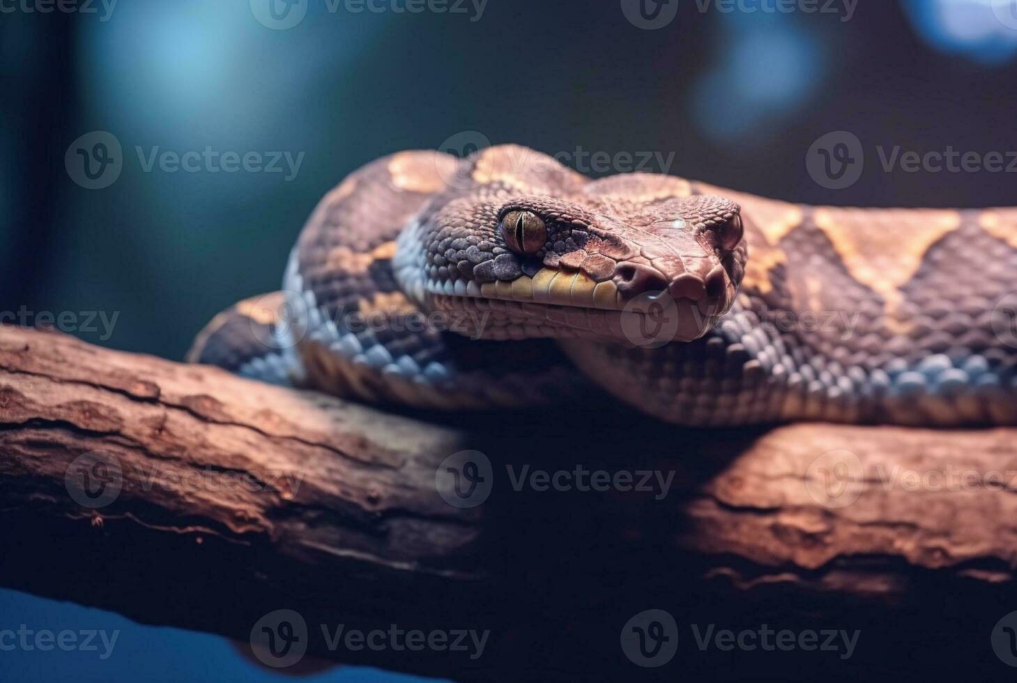 closeup of python on tree with blurred background. generative ai photo