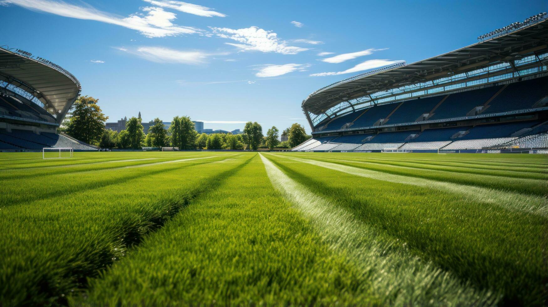 A soccer stadium with a lawn field photo