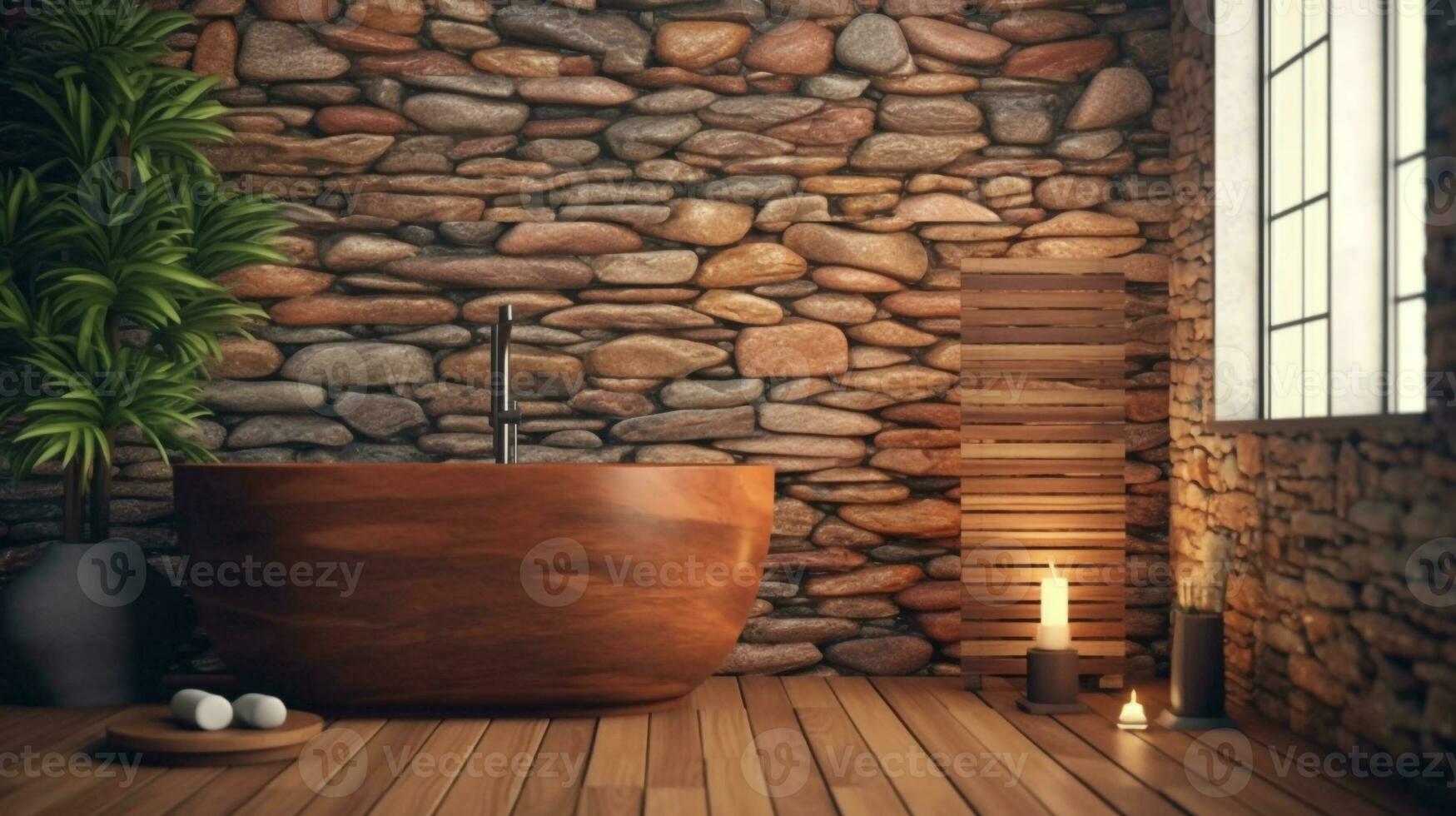 Escape to Tranquility Spa-Like Bathroom with Freestanding Bathtub and Rain Shower, AI Generative photo