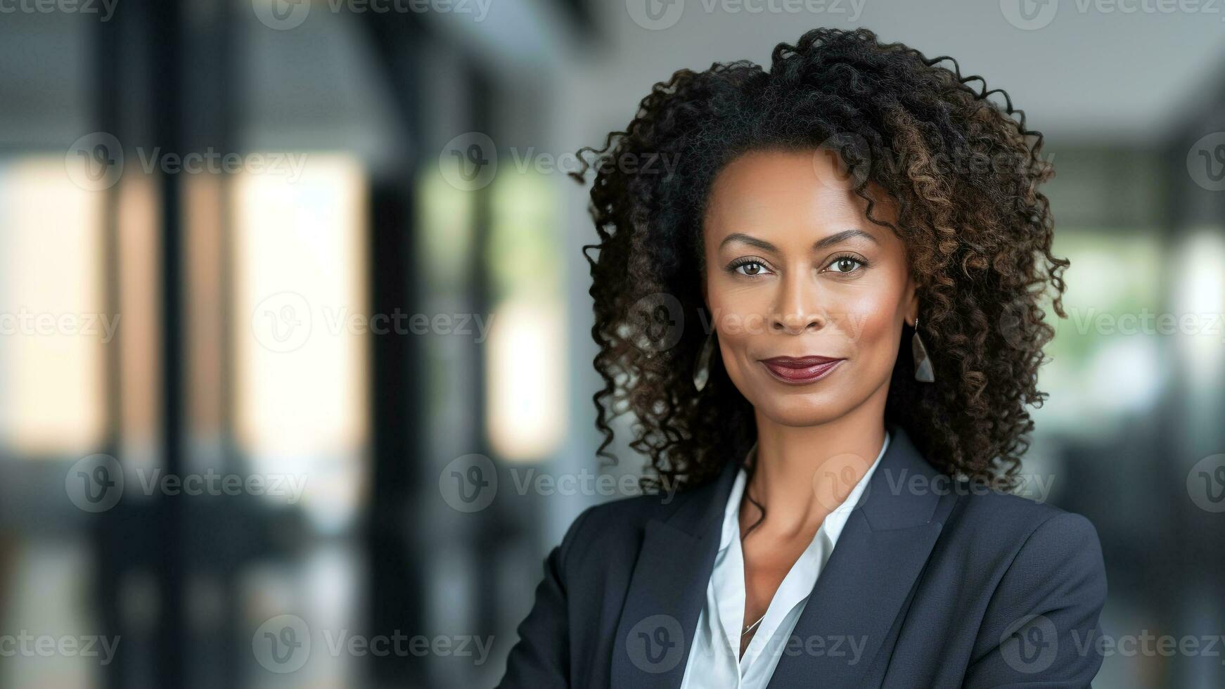 confidente africano americano mujer de negocios en trabajo atuendo, ai generativo foto