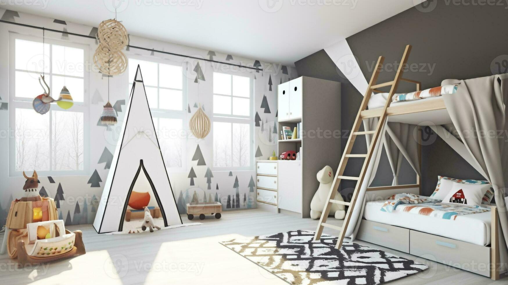 Adventurous Haven Playful and Colorful Kid's Room, Generative AI photo