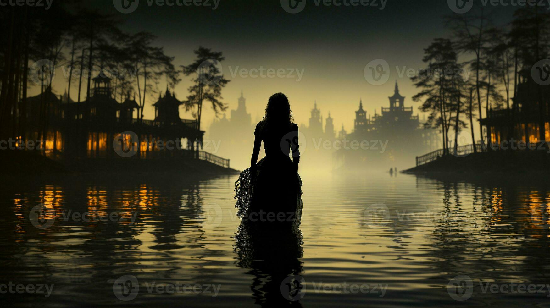 Generative AI, Ethereal Serenity The Ghost by the Moonlit Lake photo