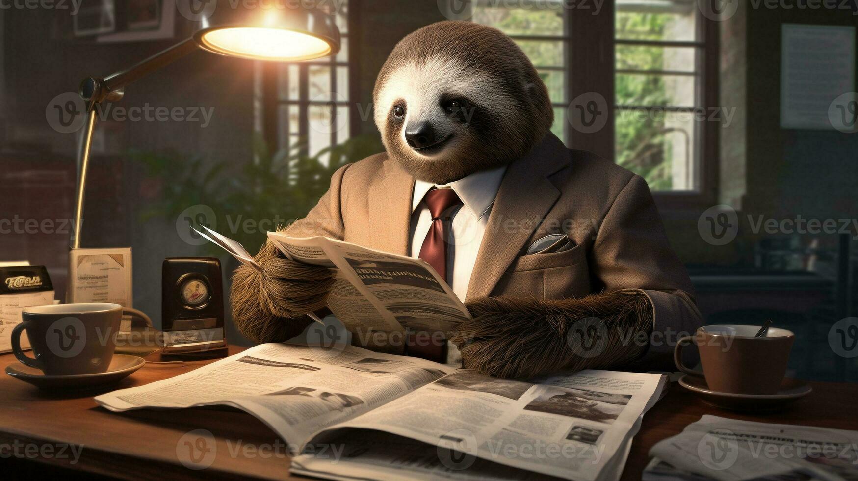 Slothful Elegance A Dapper Sloth's Morning Routine, AI Generative photo